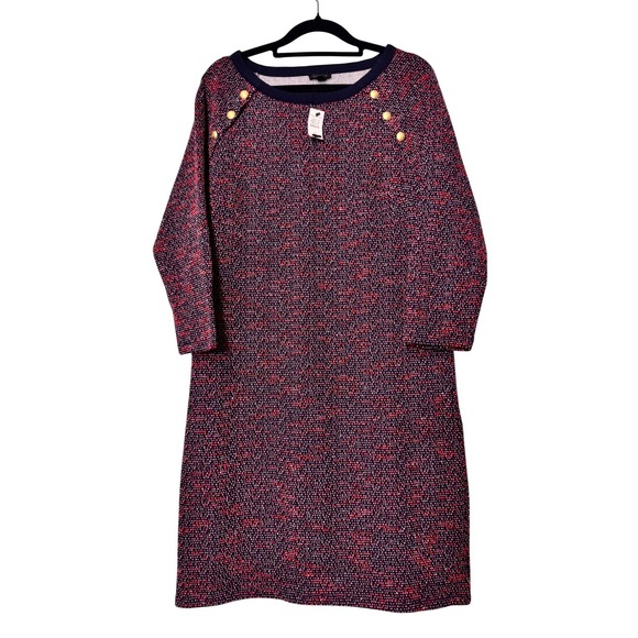 Talbots Dresses & Skirts - Talbots Women's Crew Neck Sweater Dress Navy Red Textured Button‎ Detail Size M